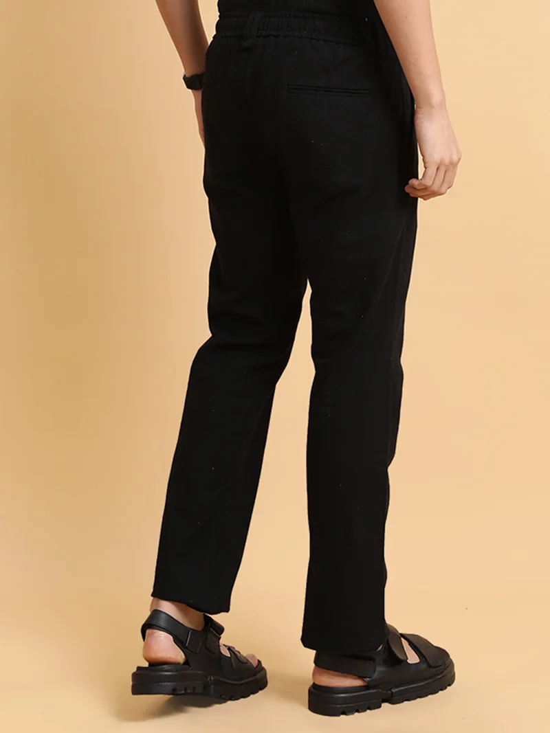 Maniac  Maniac Mens Italy Linen Solid Black Cotton Trouser for Men | Best Price UAE